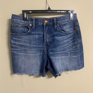 Madewell Womens High Rise Blue Denim Shorts Size 27 Raw Hem 4" Inseam Cut Off